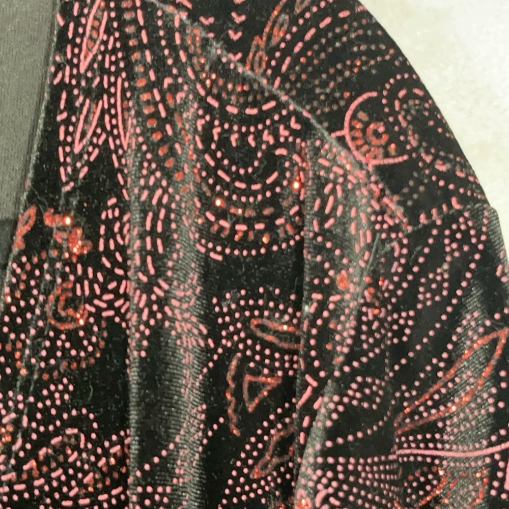 Notations Womens Velvet Faux Wrap Top 2X Black/Red Glitter Paisley Party Holiday - Picture 3 of 11